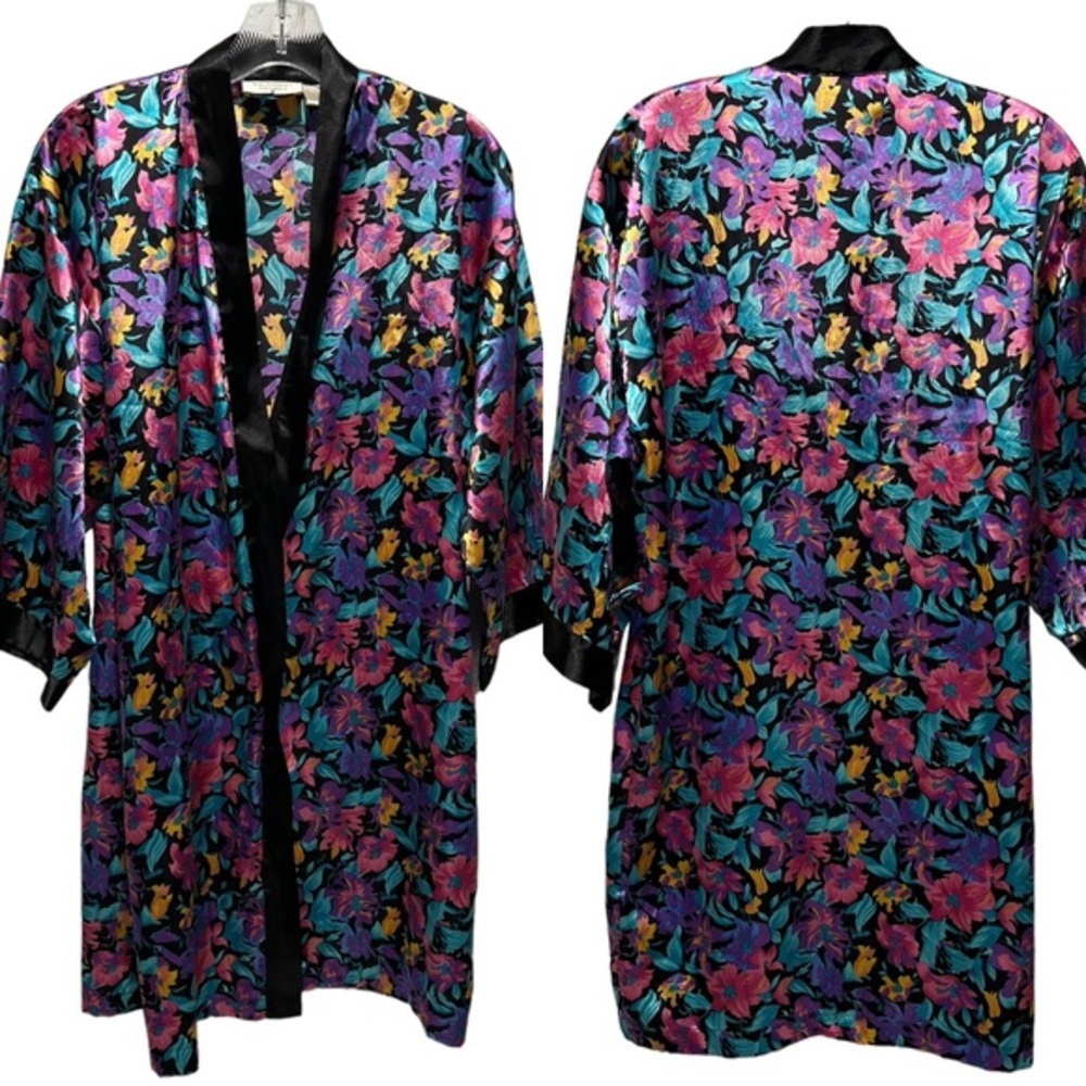 vintage Victoria's Secret Gold Label short kimono robe with a satin floral print